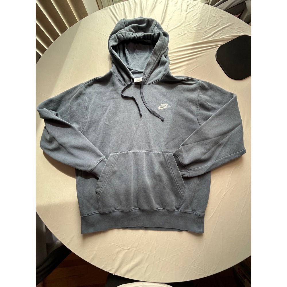 Nike Sportswear Club Fleece Hoodie Mens Small Blue Slate Embroidered Logo